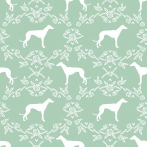 Greyhound floral silhouette dog fabric pattern mint