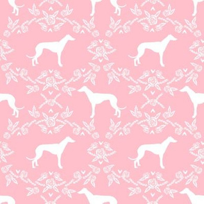 Greyhound floral silhouette dog fabric pattern pink