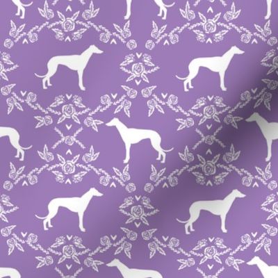 Greyhound floral silhouette dog fabric pattern purple
