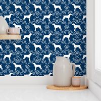 German Shorthair Pointer dog breed silhouette fabric floral navy