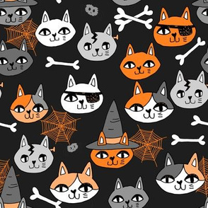 halloween cats fabric // spooky cute halloween fabric october fall kitty cat design - black