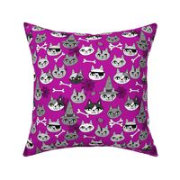 halloween cats fabric // spooky cute halloween fabric october fall kitty cat design - purple
