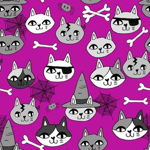 halloween cats fabric // spooky cute halloween fabric october fall kitty cat design - purple