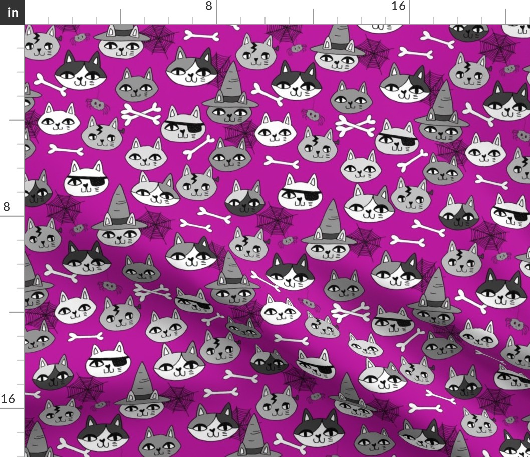halloween cats fabric // spooky cute halloween fabric october fall kitty cat design - purple