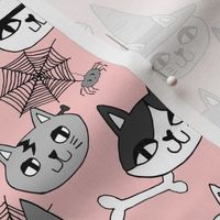 halloween cats fabric // spooky cute halloween fabric october fall kitty cat design - pink