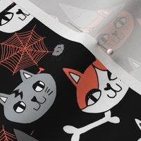 halloween cats fabric // spooky cute halloween fabric october fall kitty cat design - black and orange