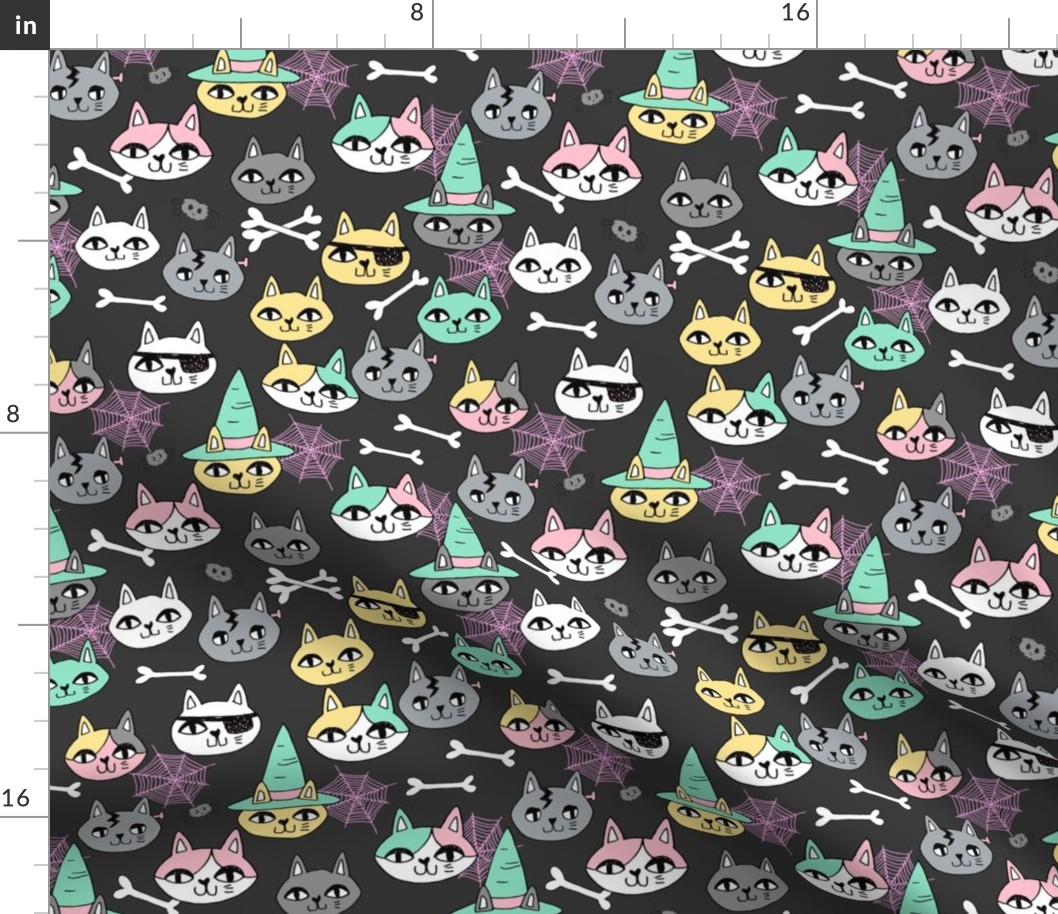 halloween cats fabric // spooky cute halloween fabric october fall kitty cat design - pastel