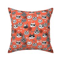 halloween cats fabric // spooky cute halloween fabric october fall kitty cat design - orange