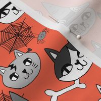 halloween cats fabric // spooky cute halloween fabric october fall kitty cat design - orange