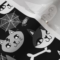 halloween cats fabric // spooky cute halloween fabric october fall kitty cat design - black and grey