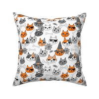 halloween cats fabric // spooky cute halloween fabric october fall kitty cat design - orange and white