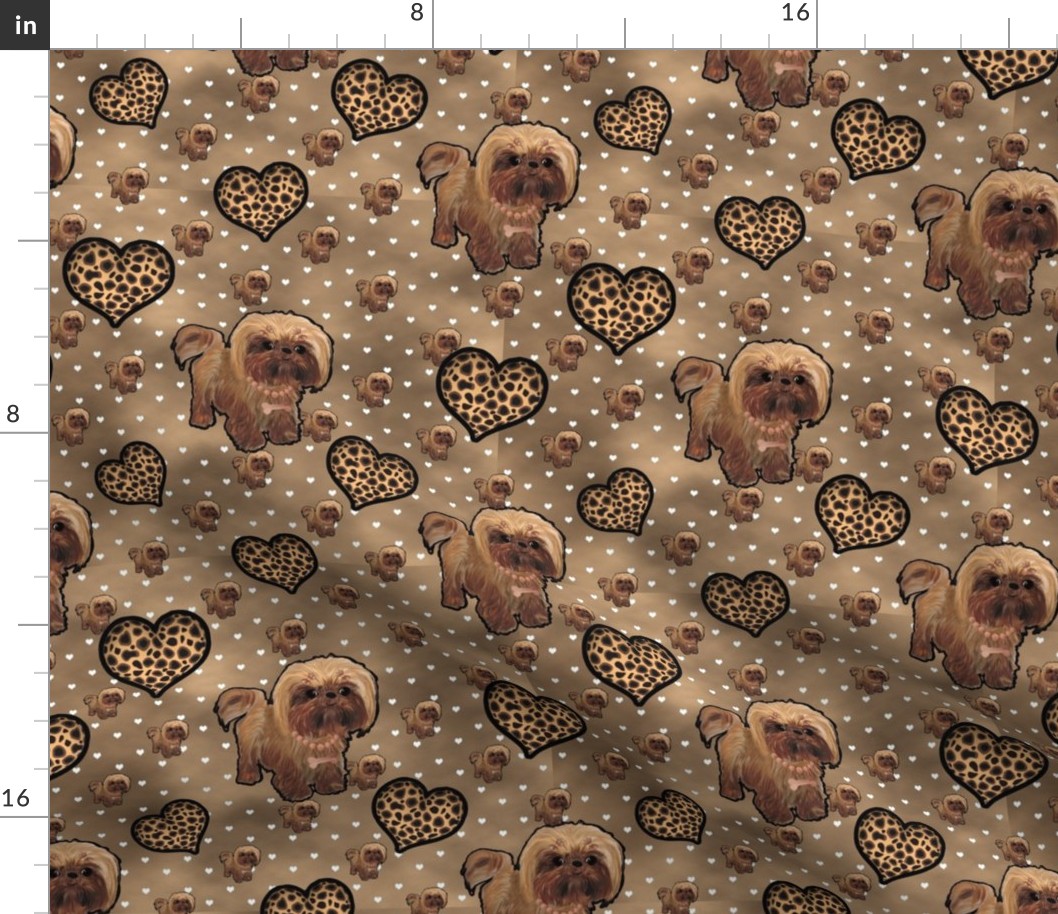 Shihtzu- Shih tzu  - Morkie Leopard hearts and multi browns Background