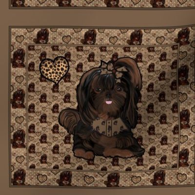 Shih Tzu Leopard Quilt Panel - 25 little squares