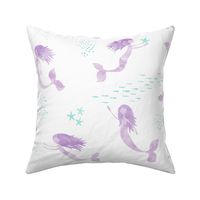 whimsical watercolor mermaid - purple 
