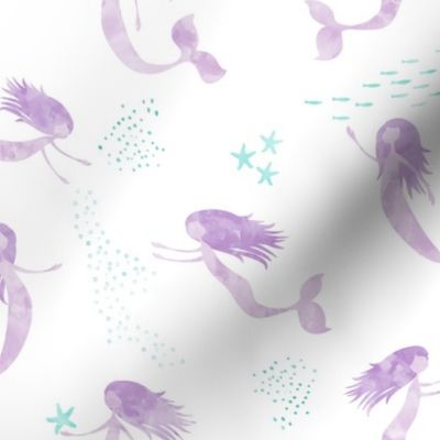 (medium scale) whimsical watercolor mermaid - purple