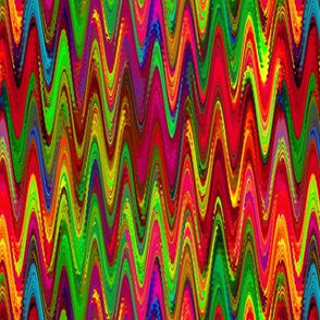 MARBLED FRIZZY CHEVRON OF PAINTED ABSTRACT ROSES NEON GLOW