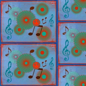 MDZ9 - Medium -  Musical Daze Tiles in Blue, Turquoise and Orange 