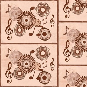 MDZ27 - Medium - Musical Daze Tiles in Brown on Pastel Salmon Pink 