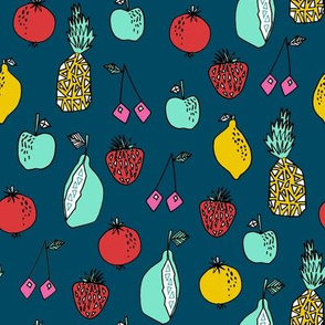 fruits fabric // fruit summer tropical fruits pineapple strawberry fruits design - dark navy