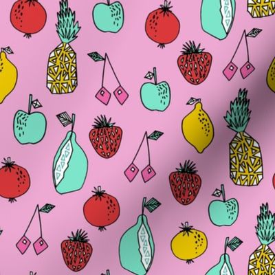fruits fabric // fruit summer tropical fruits pineapple strawberry fruits design - pink