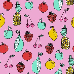 fruits fabric // fruit summer tropical fruits pineapple strawberry fruits design - pink