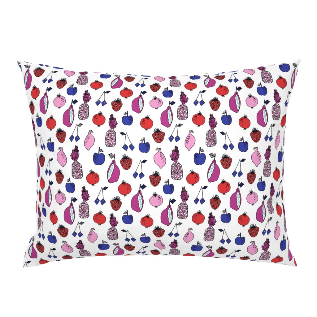 fruits fabric // fruit summer tropical fruits pineapple strawberry fruits design - purple and blue