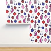 fruits fabric // fruit summer tropical fruits pineapple strawberry fruits design - purple and blue