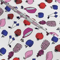 fruits fabric // fruit summer tropical fruits pineapple strawberry fruits design - purple and blue