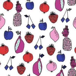 fruits fabric // fruit summer tropical fruits pineapple strawberry fruits design - purple and blue