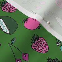 fruits fabric // fruit summer tropical fruits pineapple strawberry fruits design - green