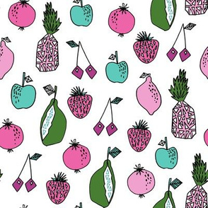 fruits fabric // fruit summer tropical fruits pineapple strawberry fruits design - bright white
