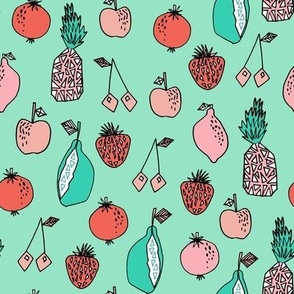 fruits fabric // fruit summer tropical fruits pineapple strawberry fruits design - coral and mint