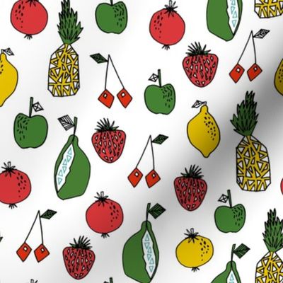 fruits fabric // fruit summer tropical fruits pineapple strawberry fruits design - white