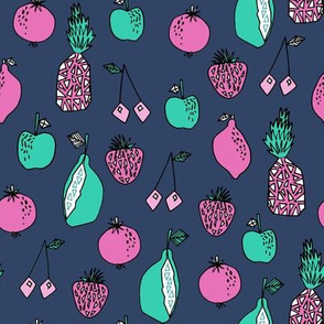 fruits fabric // fruit summer tropical fruits pineapple strawberry fruits design - blue