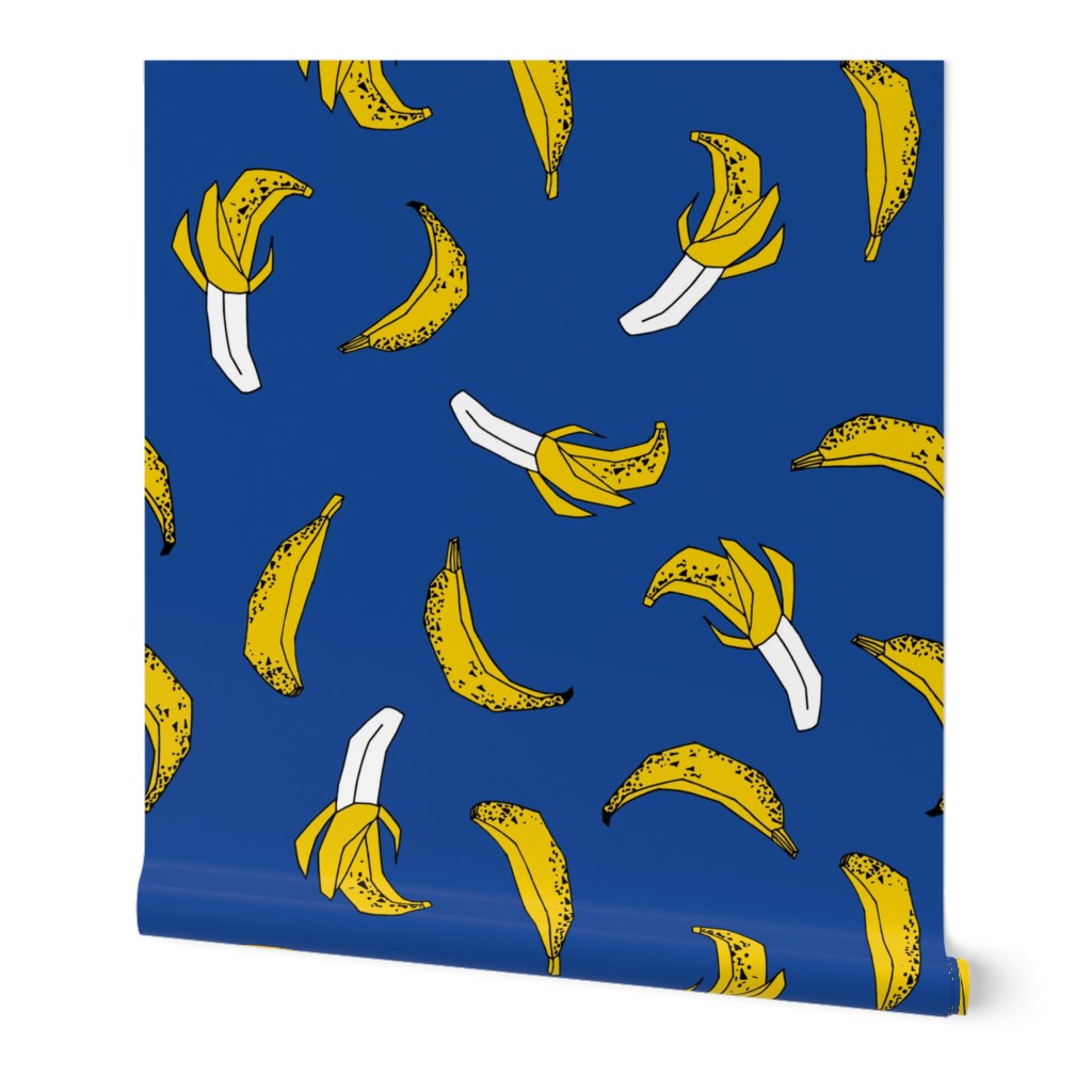 bananas fabric // banana summer fruit hand-drawn pattern illustration by andrea lauren - bright blue