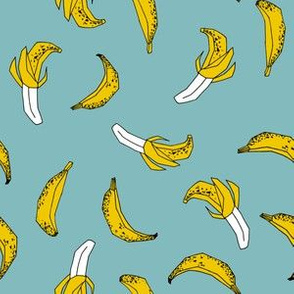 bananas fabric // banana summer fruit hand-drawn pattern illustration by andrea lauren - blue
