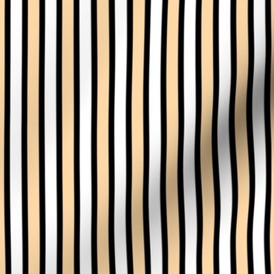 Ferny Glade Vertical Stripes - Narrow Black Ribbons with Cantaloupe and Snowy White