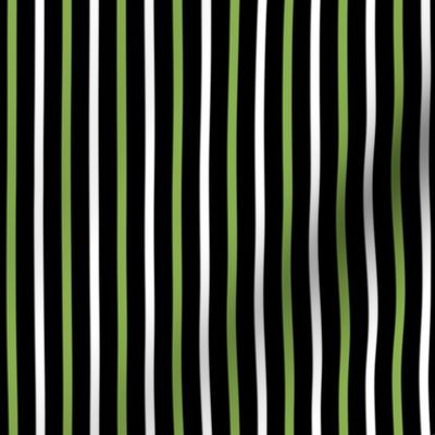 Ferny Glade Vertical Stripes - Wide Black Ribbons with Ferny Green and Snowy White