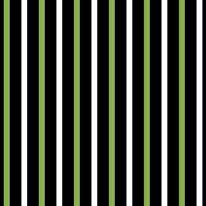 Ferny Glade Vertical Stripes - Wide Black Ribbons with Ferny Green and Snowy White