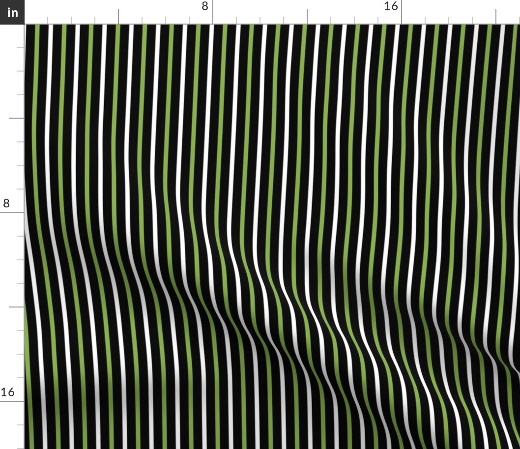 Ferny Glade Vertical Stripes - Wide Black Ribbons with Ferny Green and Snowy White