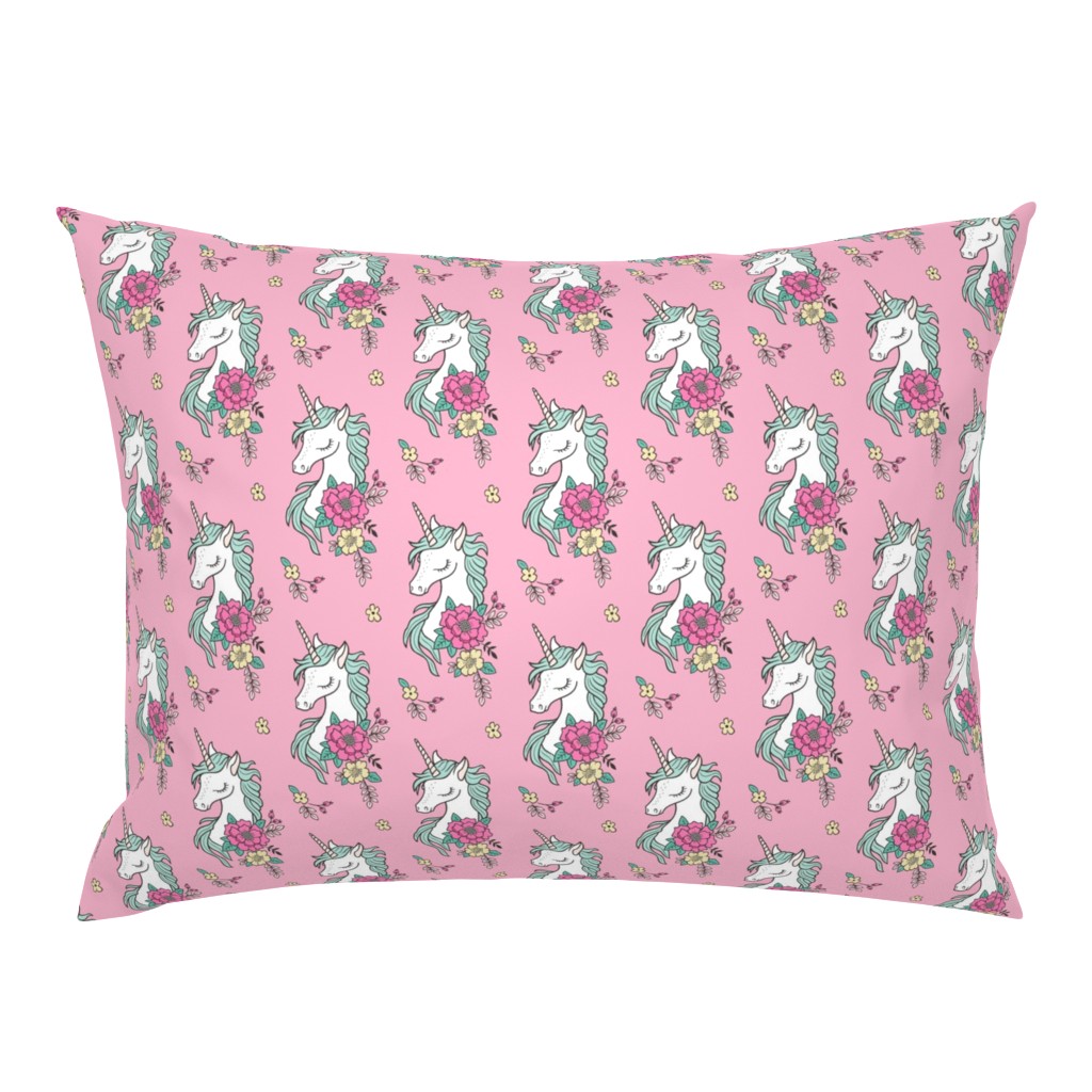 Dreamy Unicorn & Vintage Boho Flowers on  Pink Smaller