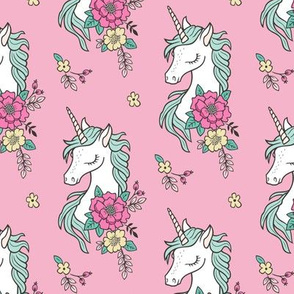 Dreamy Unicorn & Vintage Boho Flowers on  Pink Smaller