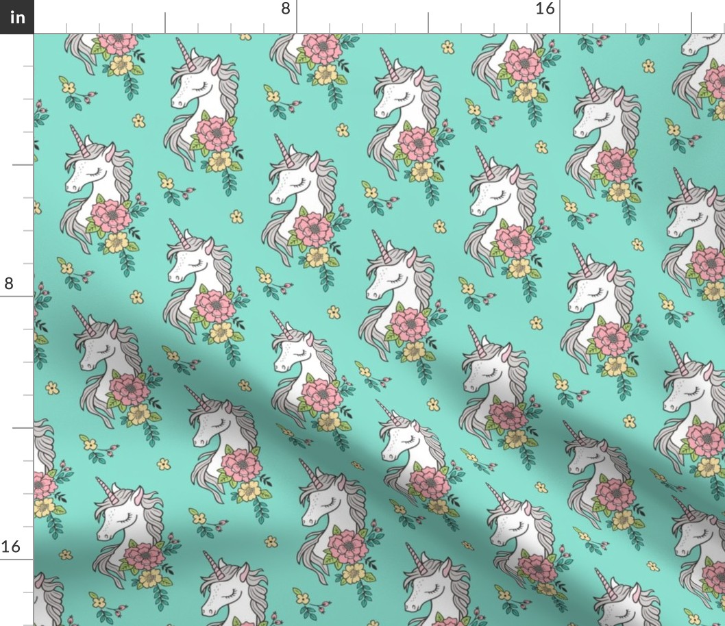 Dreamy Unicorn & Vintage Boho Flowers on  Mint Smaller