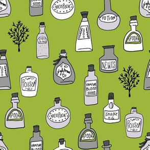 halloween potions fabric // spooky scary witches potions hocus pocus, halloween design - lime green