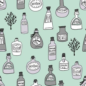 halloween potions fabric // spooky scary witches potions hocus pocus, halloween design - mint