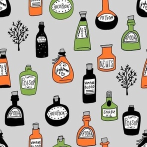 halloween potions fabric // spooky scary witches potions hocus pocus, halloween design - orange and lime