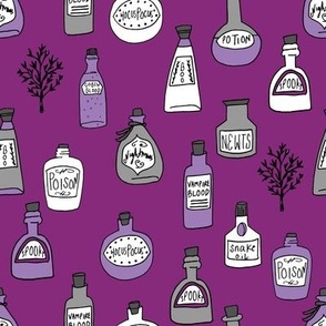 halloween potions fabric // spooky scary witches potions hocus pocus, halloween design - purple