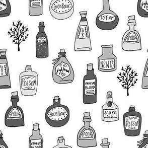 halloween potions fabric // spooky scary witches potions hocus pocus, halloween design - grey