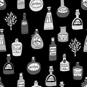 halloween potions fabric // spooky scary witches potions hocus pocus, halloween design - black