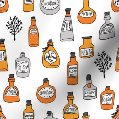 halloween potions fabric // spooky scary witches potions hocus pocus, halloween design - white